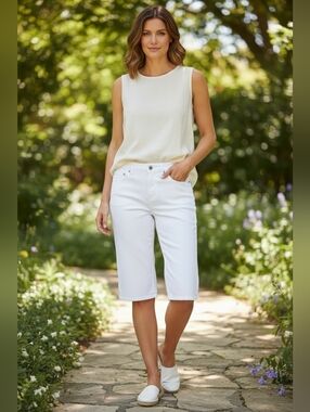 DG2 White Long Stretch Cotton Shorts